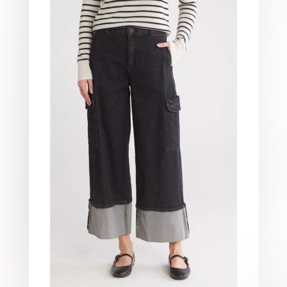 Democracy - Skyrise Jeans Women's Size 6 Black Wash Cuffed Wide Leg Cargo Pants